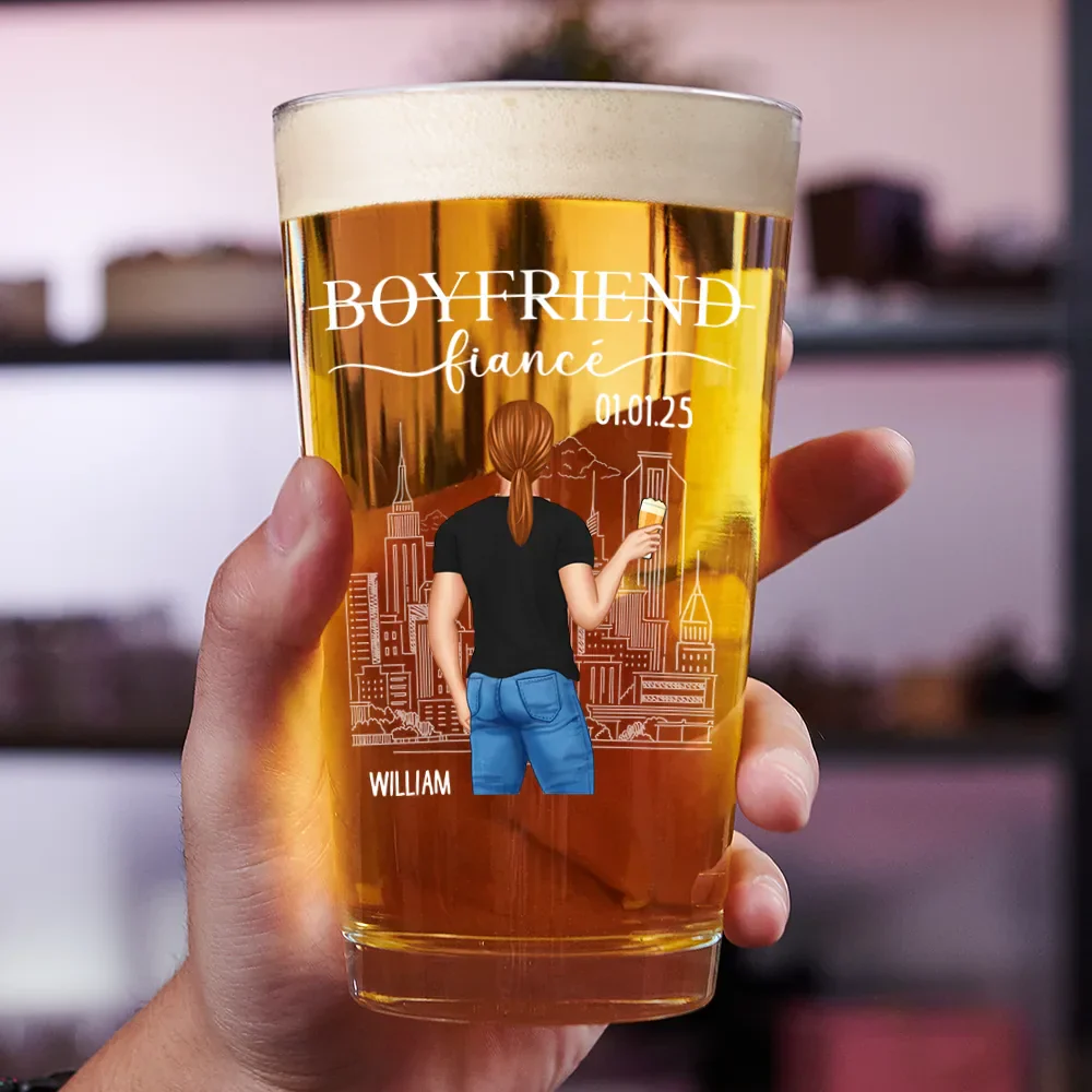 Couple Boyfriend Fiance Girlfriend Fiancee - Personalized Combo Wine & Beer Glass - Image 3