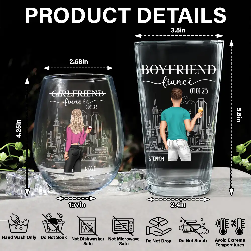Couple Boyfriend Fiance Girlfriend Fiancee - Personalized Combo Wine & Beer Glass - Image 5
