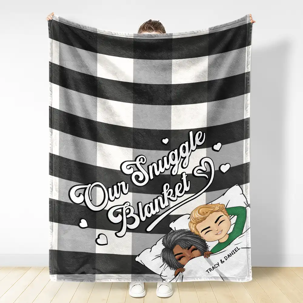Couple Chibi Our Snuggle Blanket Cozy Plaid - Personalized Fleece Blanket, Sherpa Blanket - Image 3