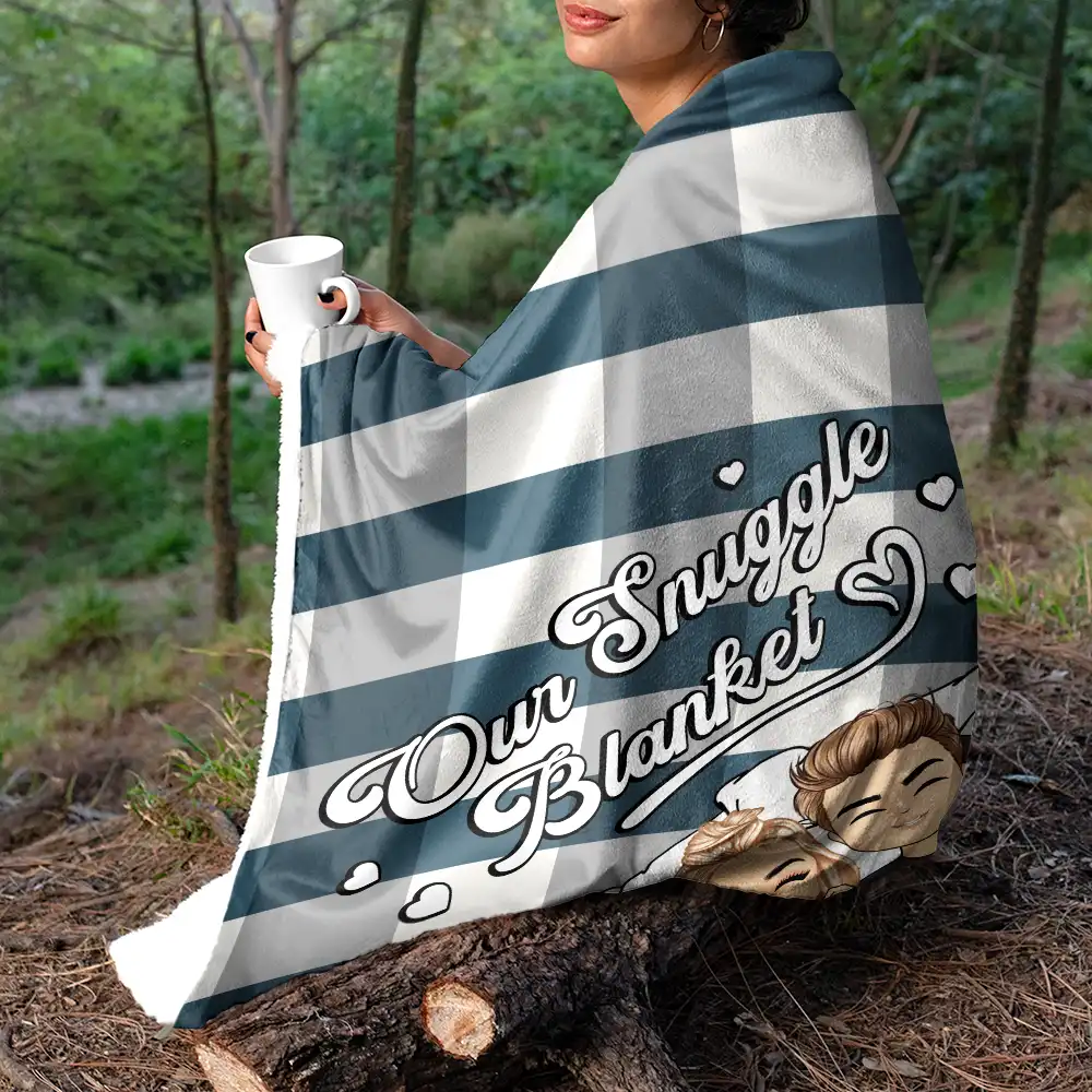 Couple Chibi Our Snuggle Blanket Cozy Plaid - Personalized Fleece Blanket, Sherpa Blanket - Image 5