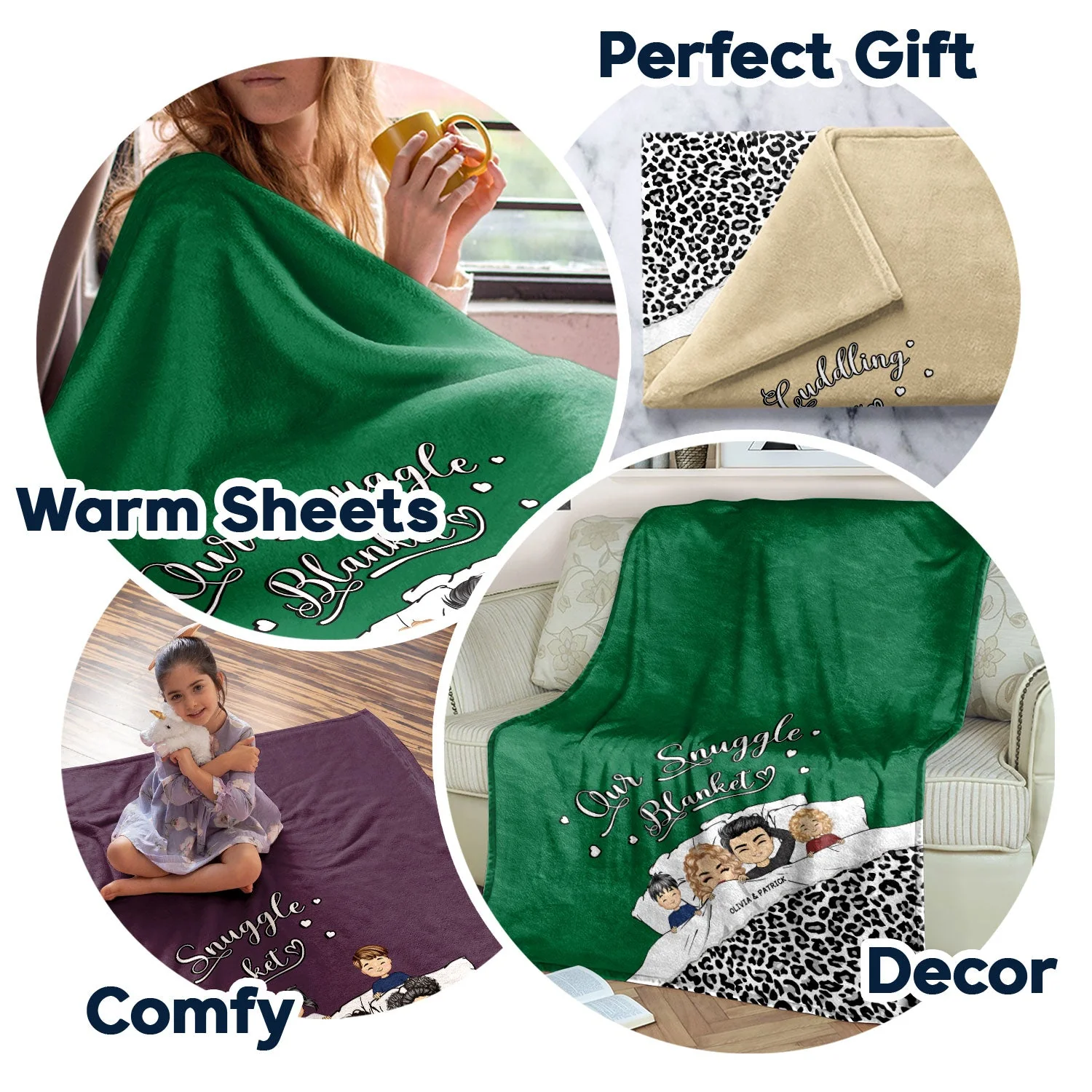 Couple Chibi You, Me & The Kids Snuggle Blanket - Gift For Family, Couple - Personalized Custom Fleece Blanket - Image 5