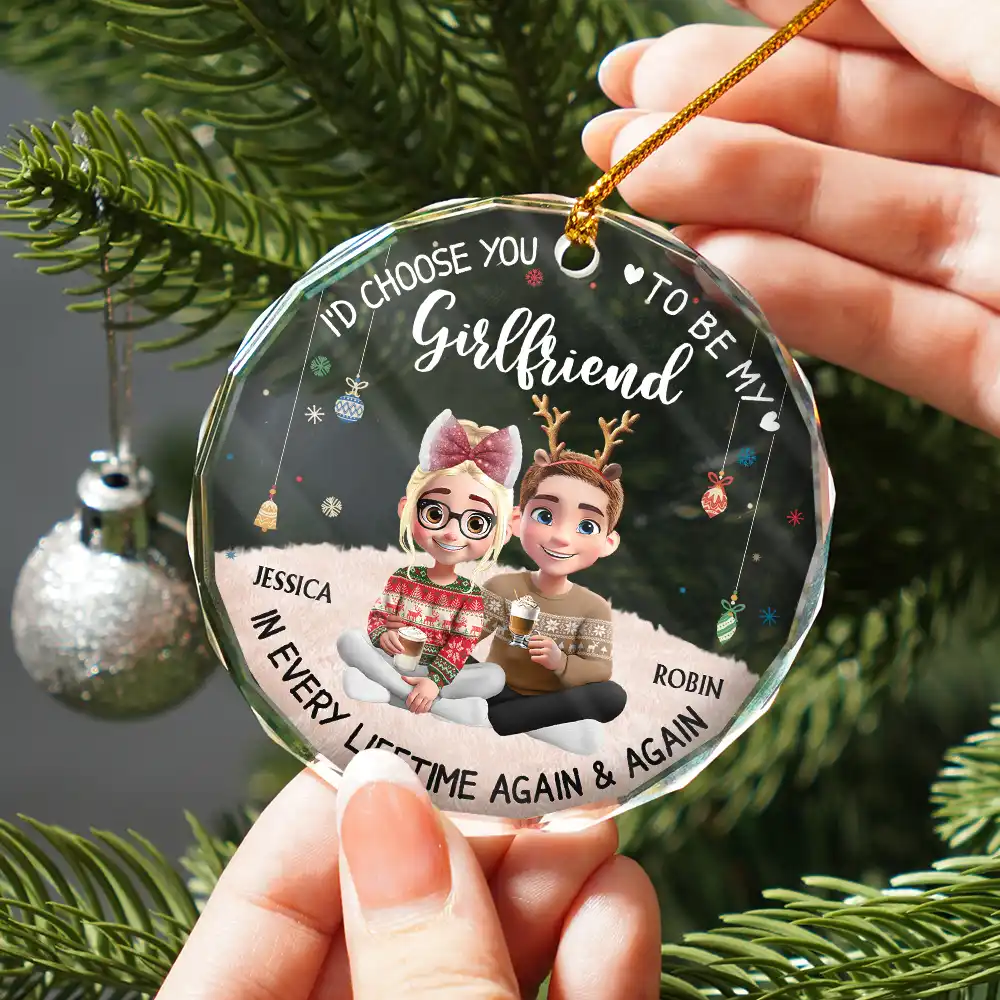 Couple Choose You To Be My Husband - Personalized Circle Glass Ornament - Image 2