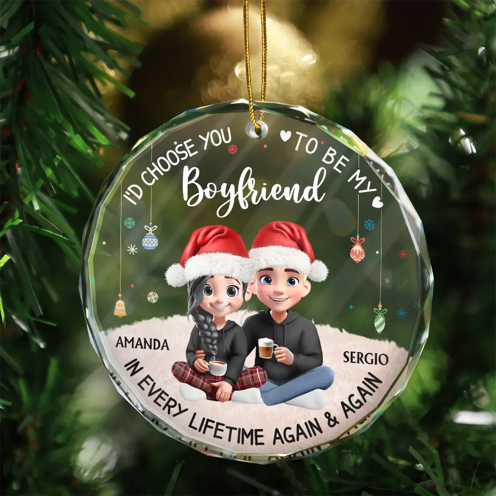 Couple Choose You To Be My Husband - Personalized Circle Glass Ornament - Image 3