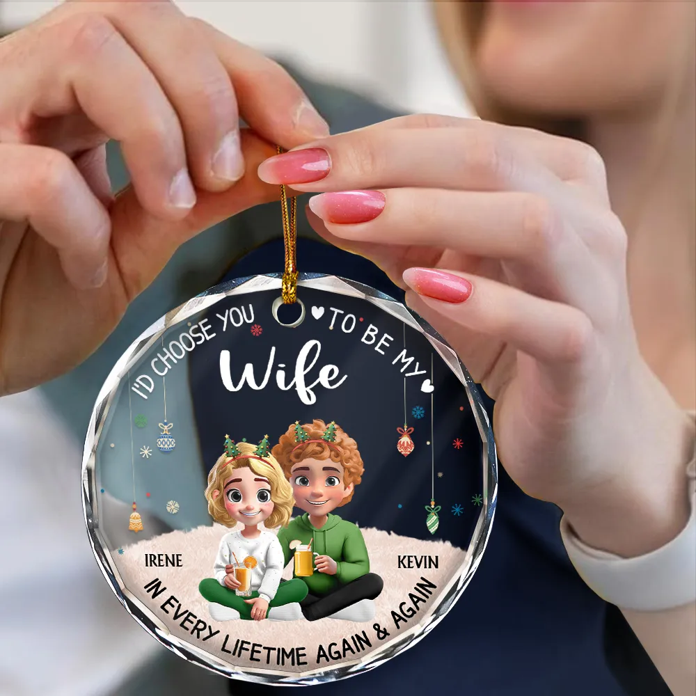 Couple Choose You To Be My Husband - Personalized Circle Glass Ornament - Image 4