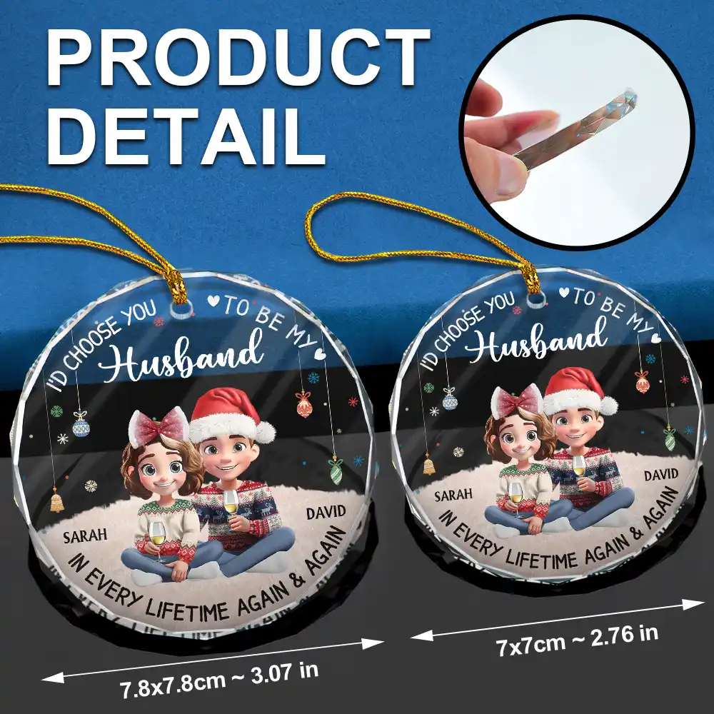 Couple Choose You To Be My Husband - Personalized Circle Glass Ornament - Image 6