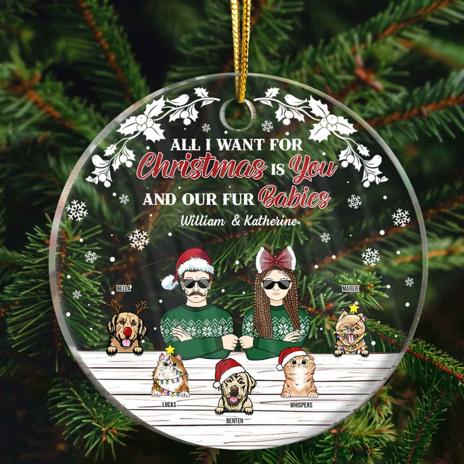 Couple Christmas Is You And Our Fur Babies - Christmas Gift For Dog & Cat Lovers - Personalized Custom Circle Acrylic Ornament - Image 2