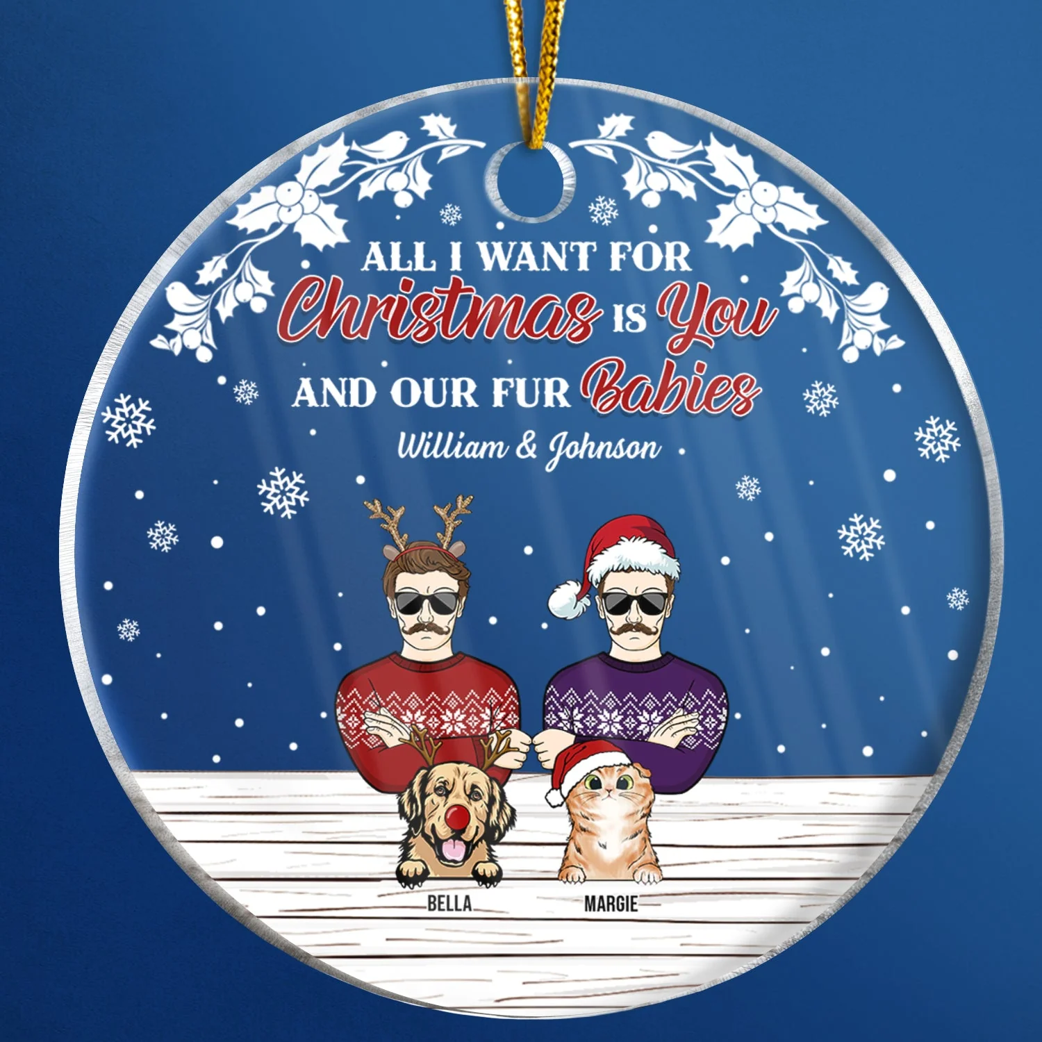 Couple Christmas Is You And Our Fur Babies - Christmas Gift For Dog & Cat Lovers - Personalized Custom Circle Acrylic Ornament - Image 4