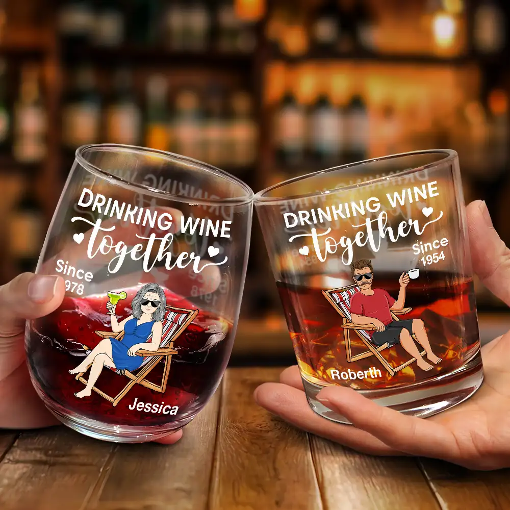 Couple Drinking Wine Together - Personalized Combo Wine & Whiskey Glass - Image 2