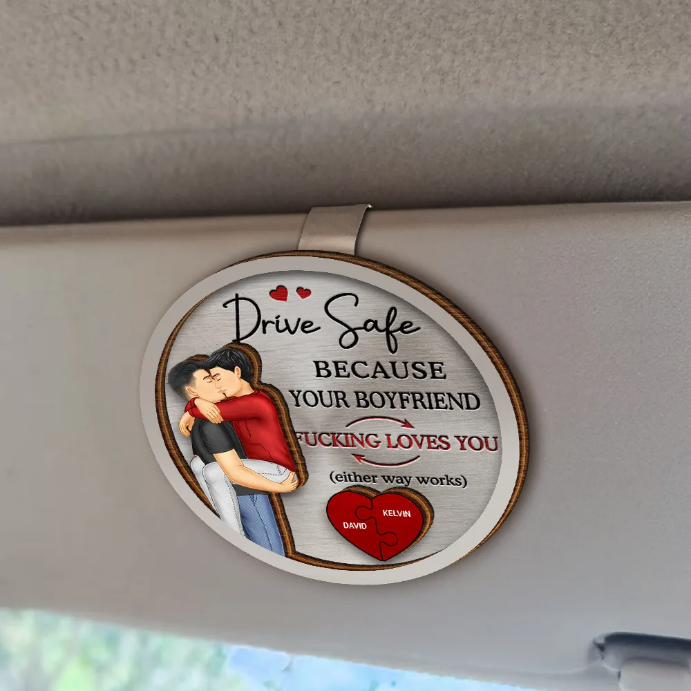 Couple Drive Safe Because Your Wife Loves You - Personalized Custom Shaped Car Visor Clip - Image 2