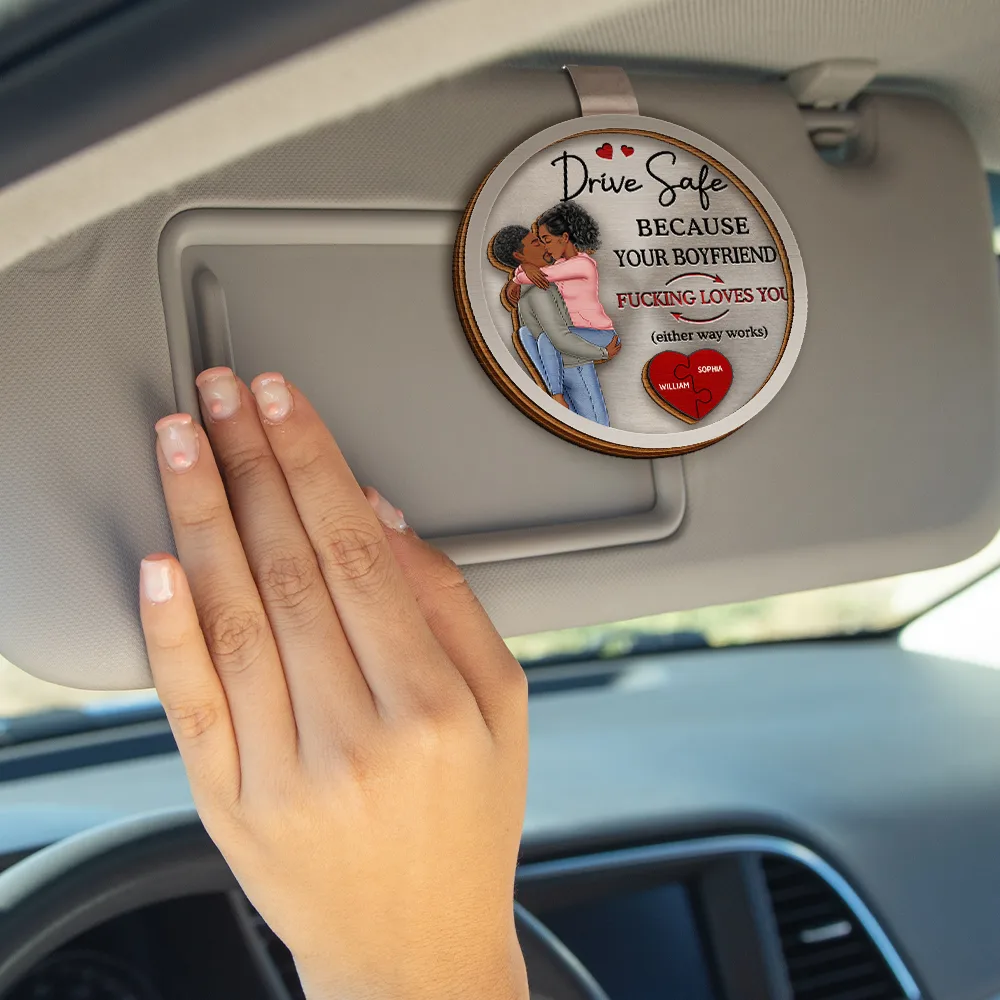 Couple Drive Safe Because Your Wife Loves You - Personalized Custom Shaped Car Visor Clip - Image 4