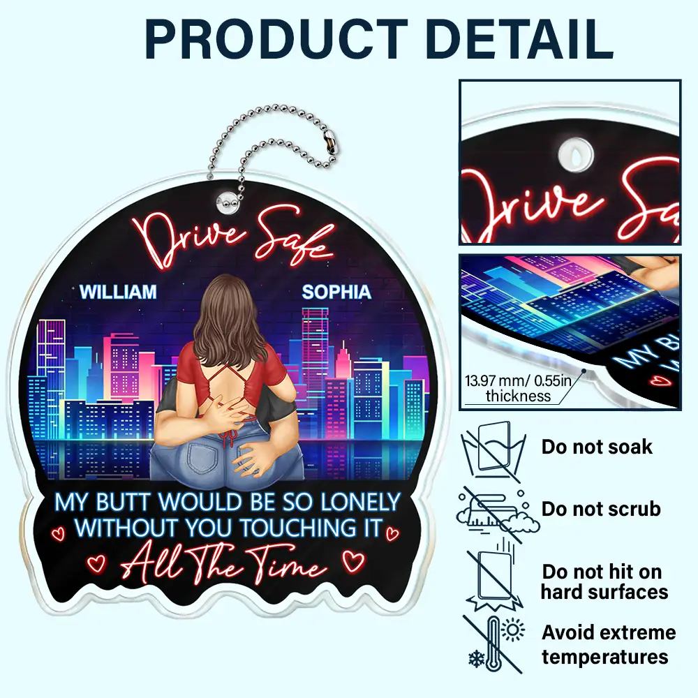 Couple Drive Safe I Love You Touching It All The Time - Personalized Acrylic Car Hanger - Image 5