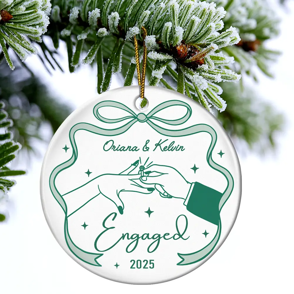 Couple Engaged Married Anniversary - Personalized Circle Ceramic Ornament - Image 4