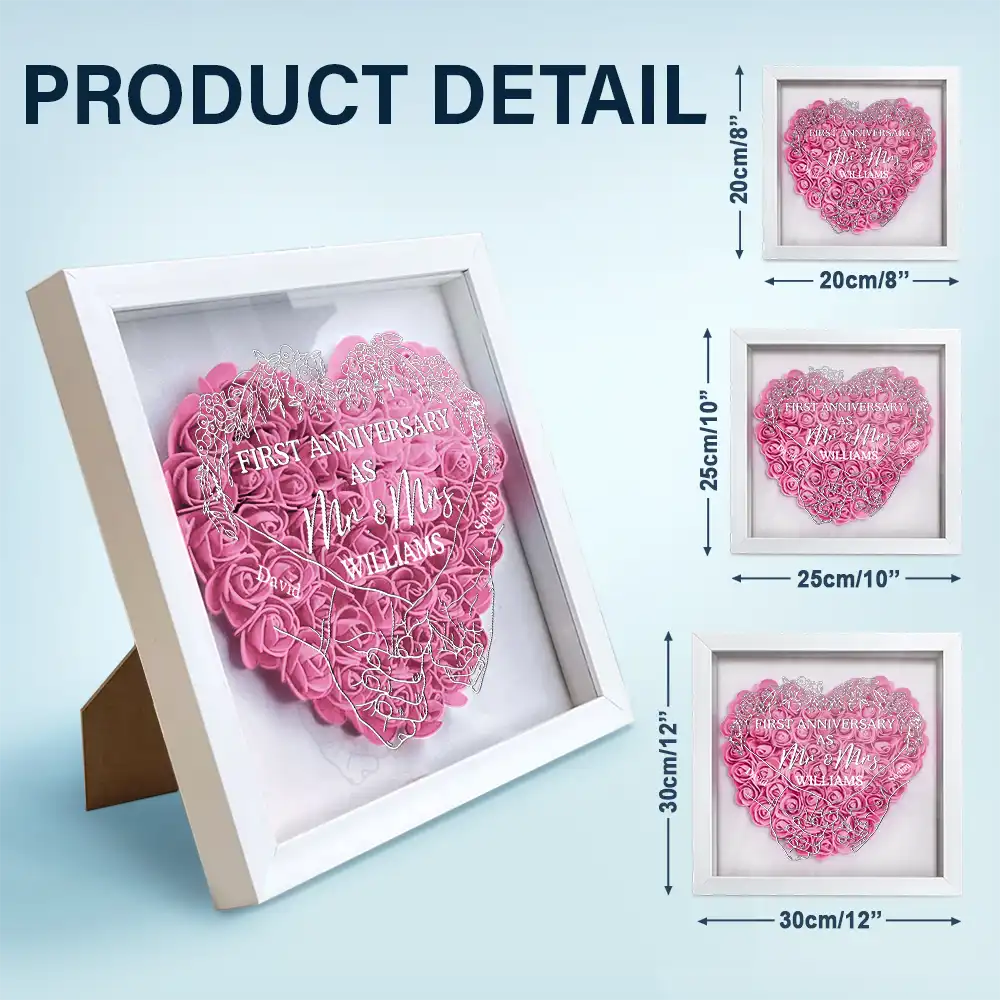 Couple First Anniversary As Mr. & Mrs. - Personalized Flower Shadow Box - Image 5