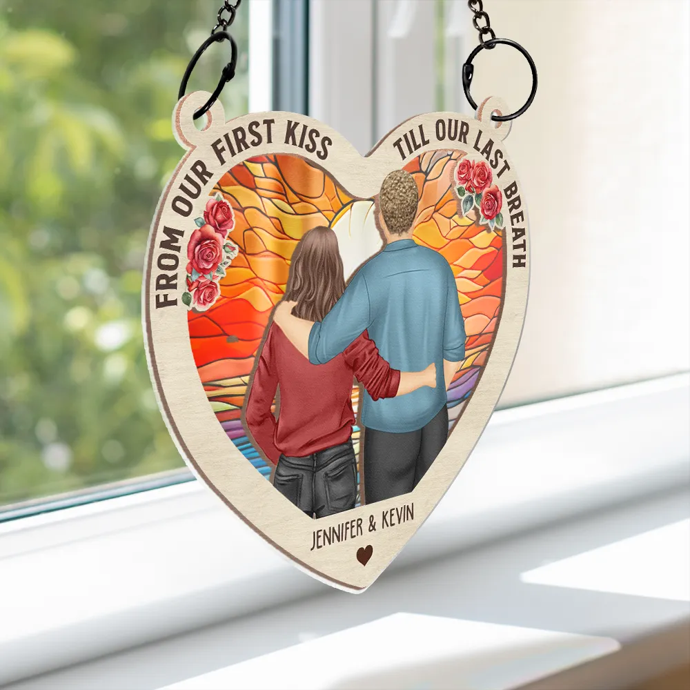 Couple From Our First Kiss - Personalized Window Hanging Suncatcher Ornament - Image 3