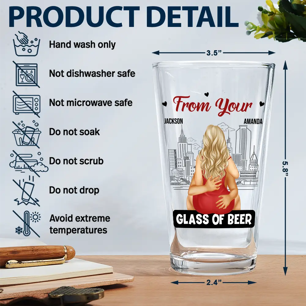 Couple Glass Of Beer Always By Your Side - Personalized Beer Glass - Image 5