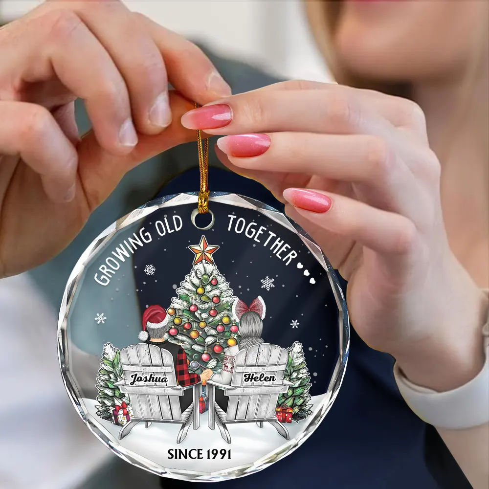 Couple Growing Old Together Since - Personalized Circle Glass Ornament - Image 4