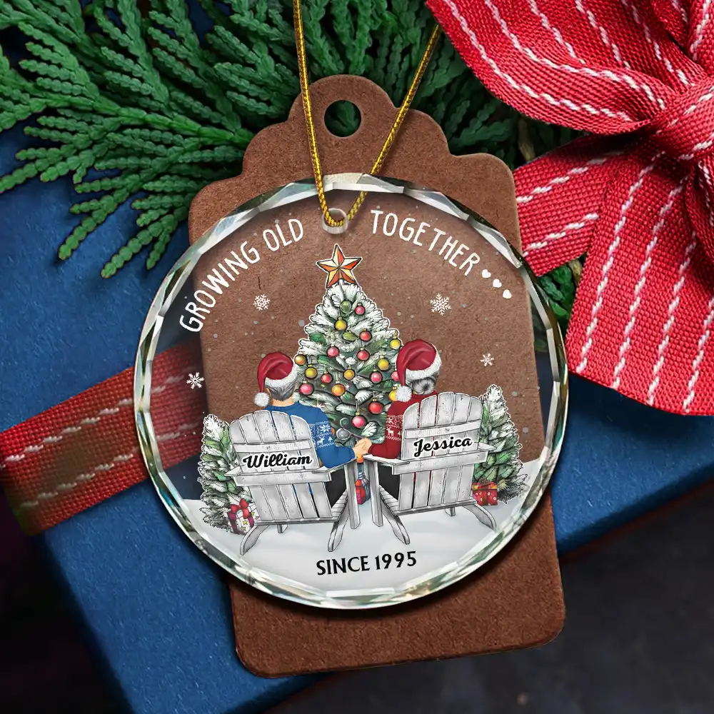 Couple Growing Old Together Since - Personalized Circle Glass Ornament - Image 5