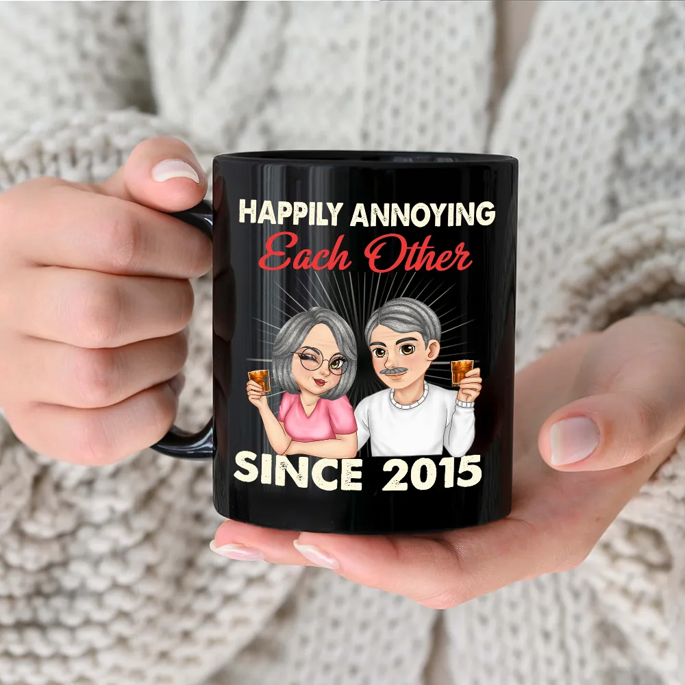 Couple Happily Annoying Each Other - Personalized Black Mug - Image 3