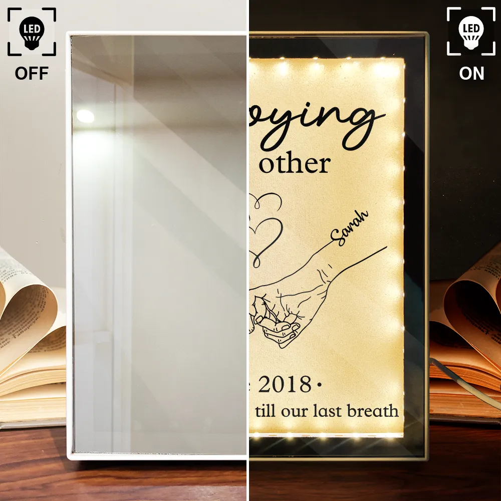 Couple Holding Hands From Our First Kiss - Personalized LED Mirror Frame Lamp - Image 4