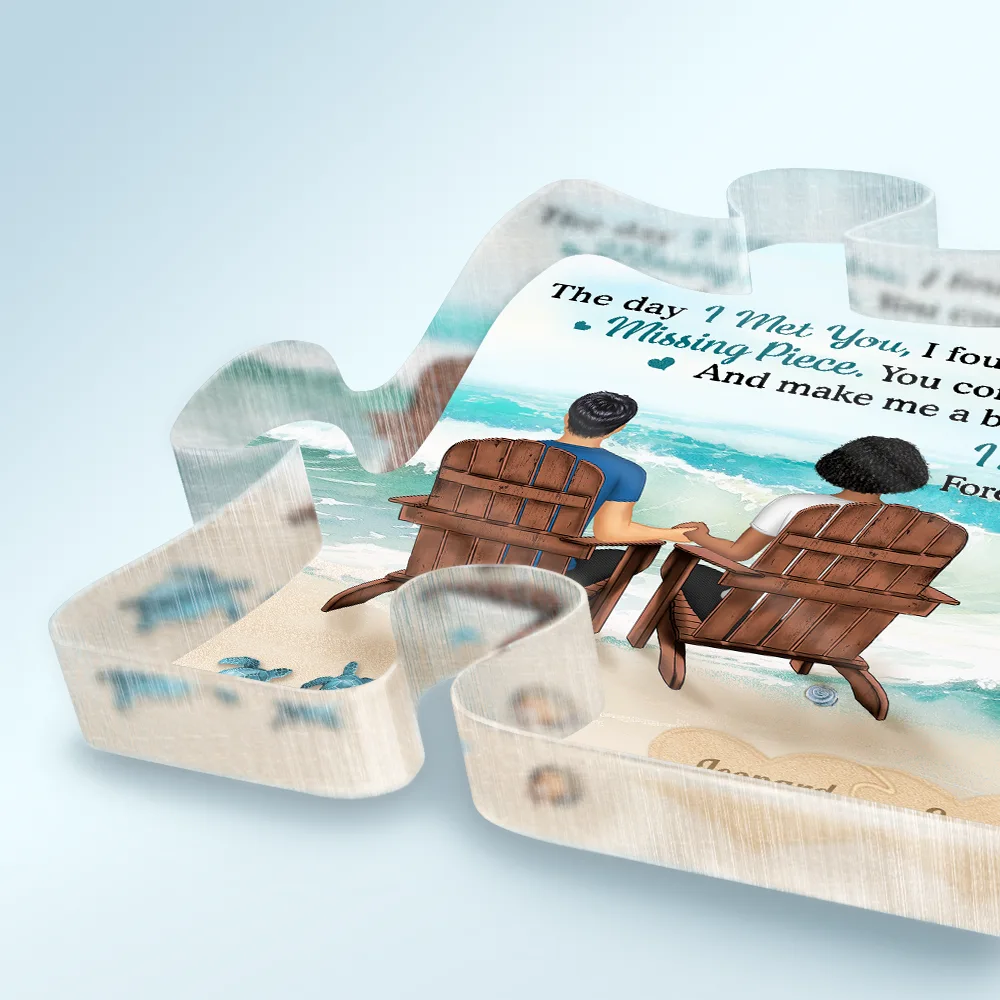 Couple Holding Hands I Found My Missing Piece - Personalized Puzzle Shaped Acrylic Plaque - Image 3