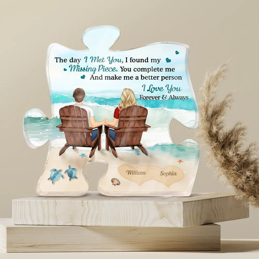 Couple Holding Hands I Found My Missing Piece - Personalized Puzzle Shaped Acrylic Plaque - Image 4