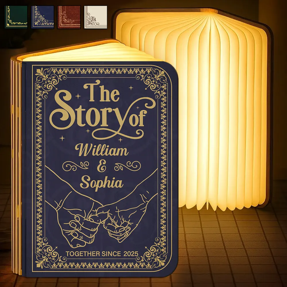 Couple Holding Hands The Story Of Us - Personalized Book Lamp