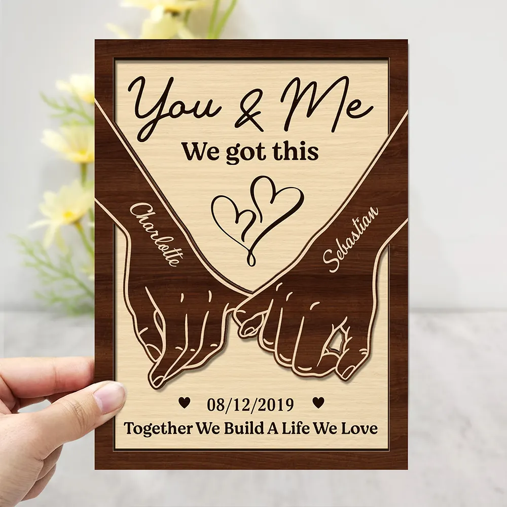 Couple Holding Hands Together Till Our Last Breath - Personalized 2-Layered Wooden Plaque With Stand - Image 3