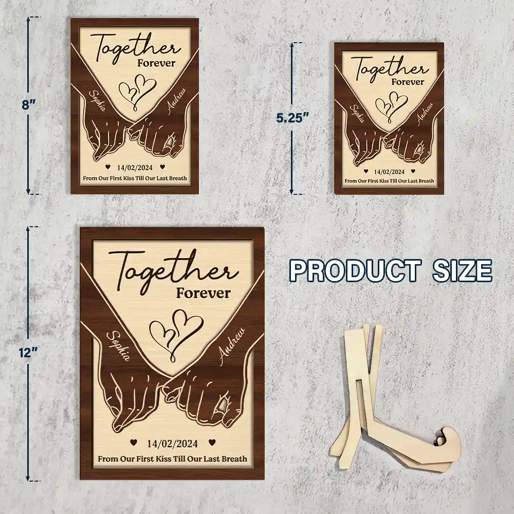 Couple Holding Hands Together Till Our Last Breath - Personalized 2-Layered Wooden Plaque With Stand - Image 4