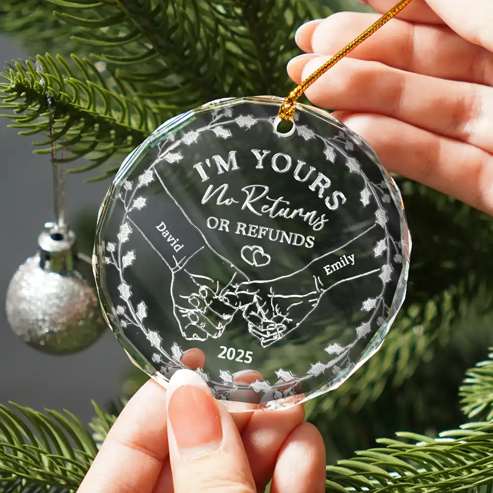 Couple Holding Hands We Got This - 3D Silver Effect Printed, Personalized Circle Glass Ornament - Image 2