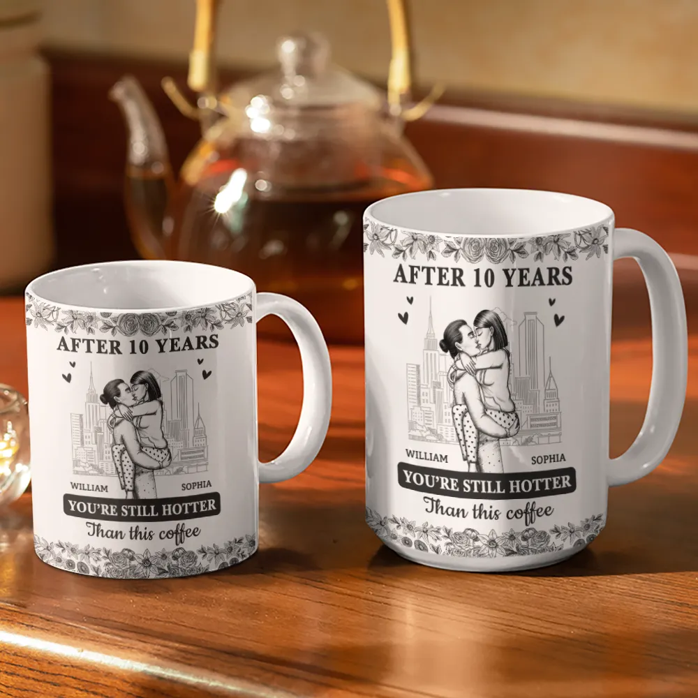 Couple Hotter Than This Coffee Toile De Jouy Pattern - Personalized White Edge-to-Edge Mug - Image 3
