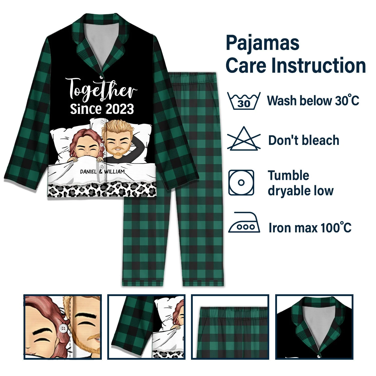 Couple Hubby & Wifey Est - Gift For Couples - Personalized Long Pajamas Set - Image 6