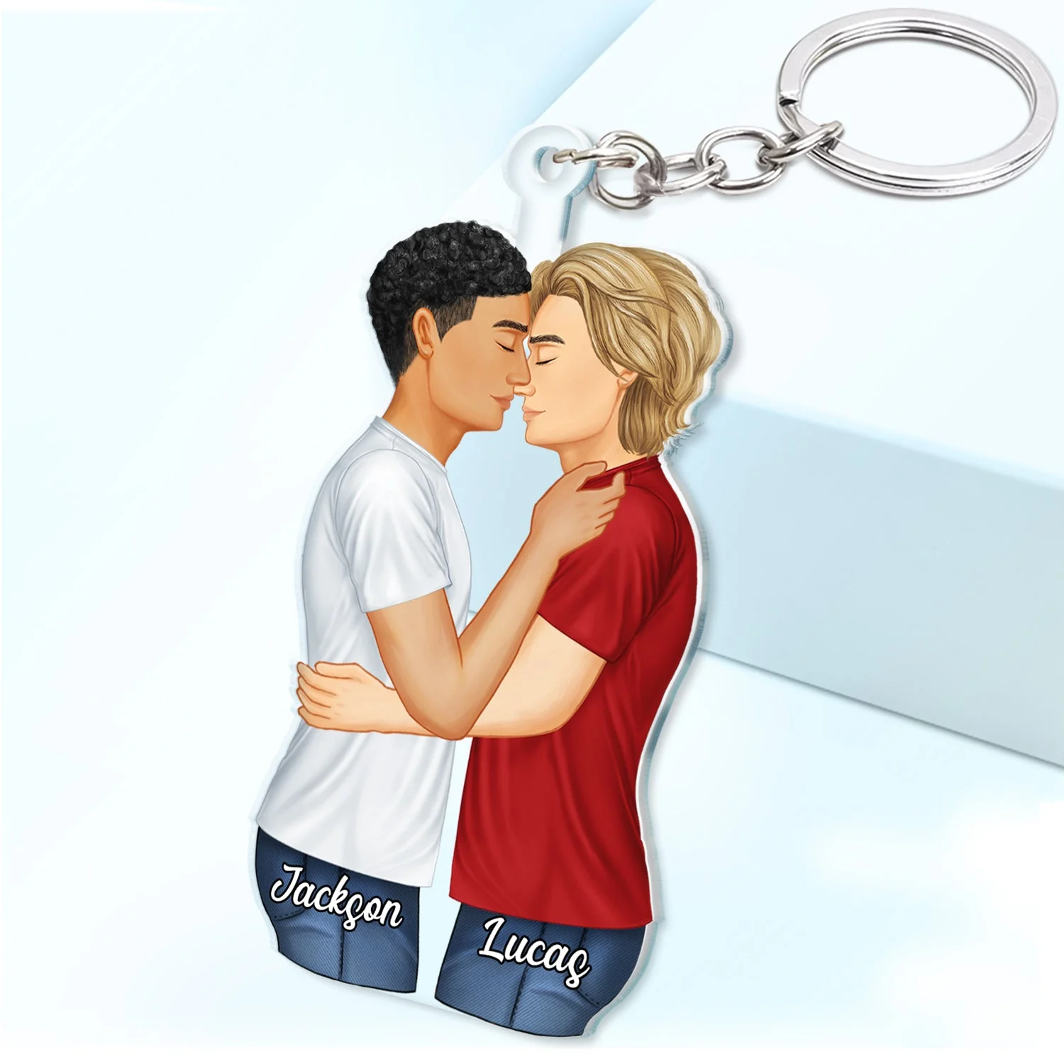 Couple Hug Kissing - Anniversary Gift For Couples - Personalized Cutout Acrylic Keychain - Image 2