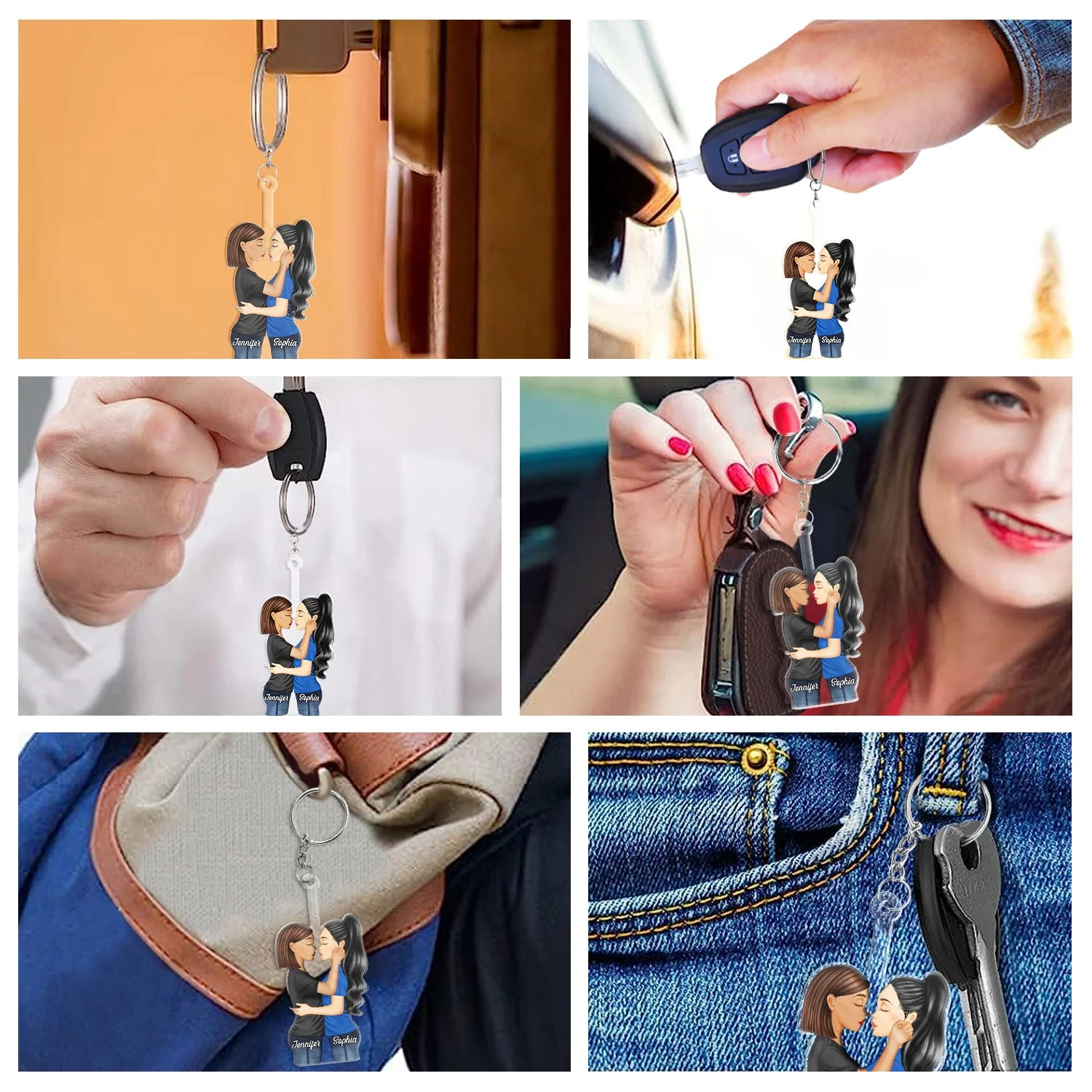 Couple Hug Kissing - Anniversary Gift For Couples - Personalized Cutout Acrylic Keychain - Image 6