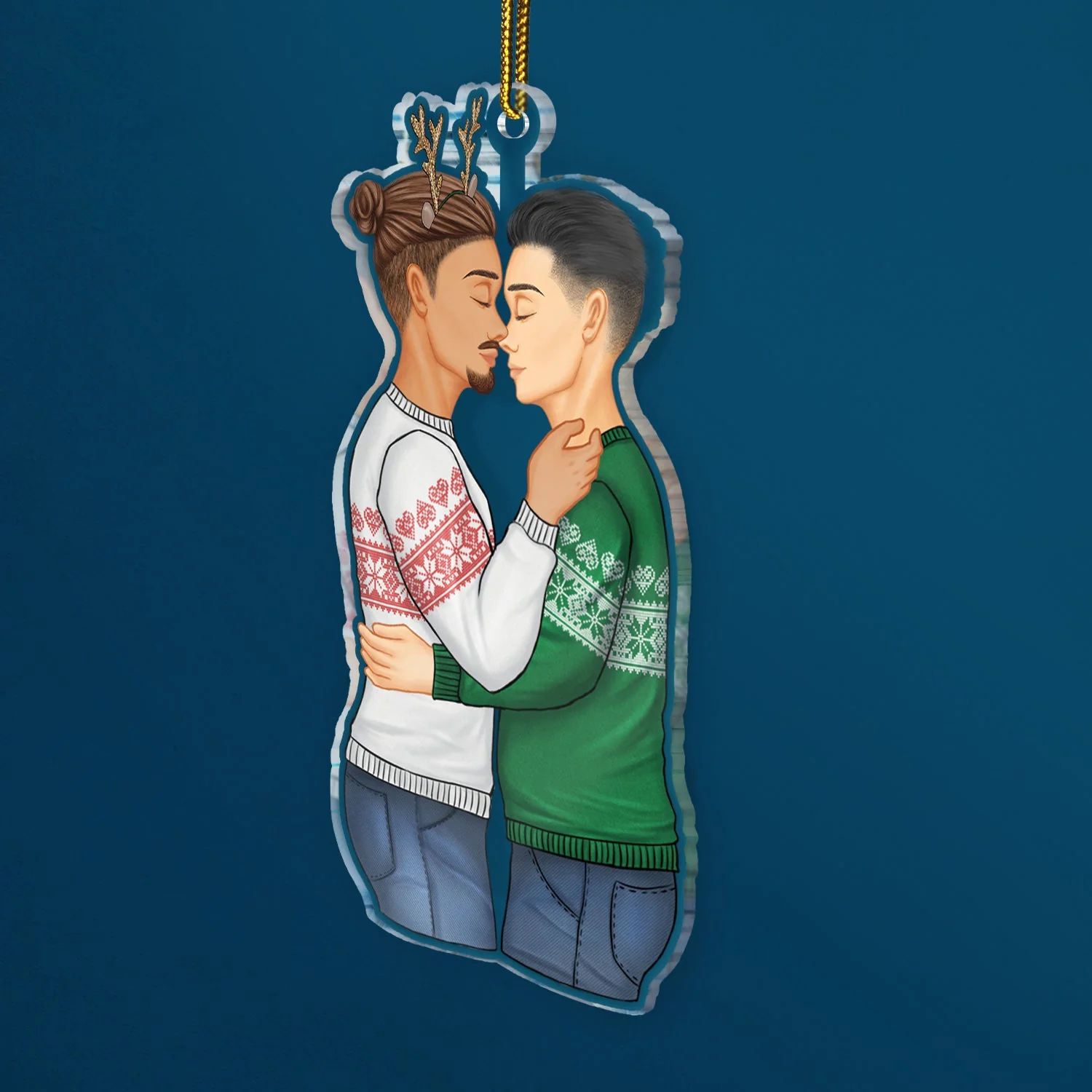 Couple Hug Kissing - Christmas Gift For Lover, Husband, Wife, Couples - Personalized Cutout Acrylic Ornament - Image 2