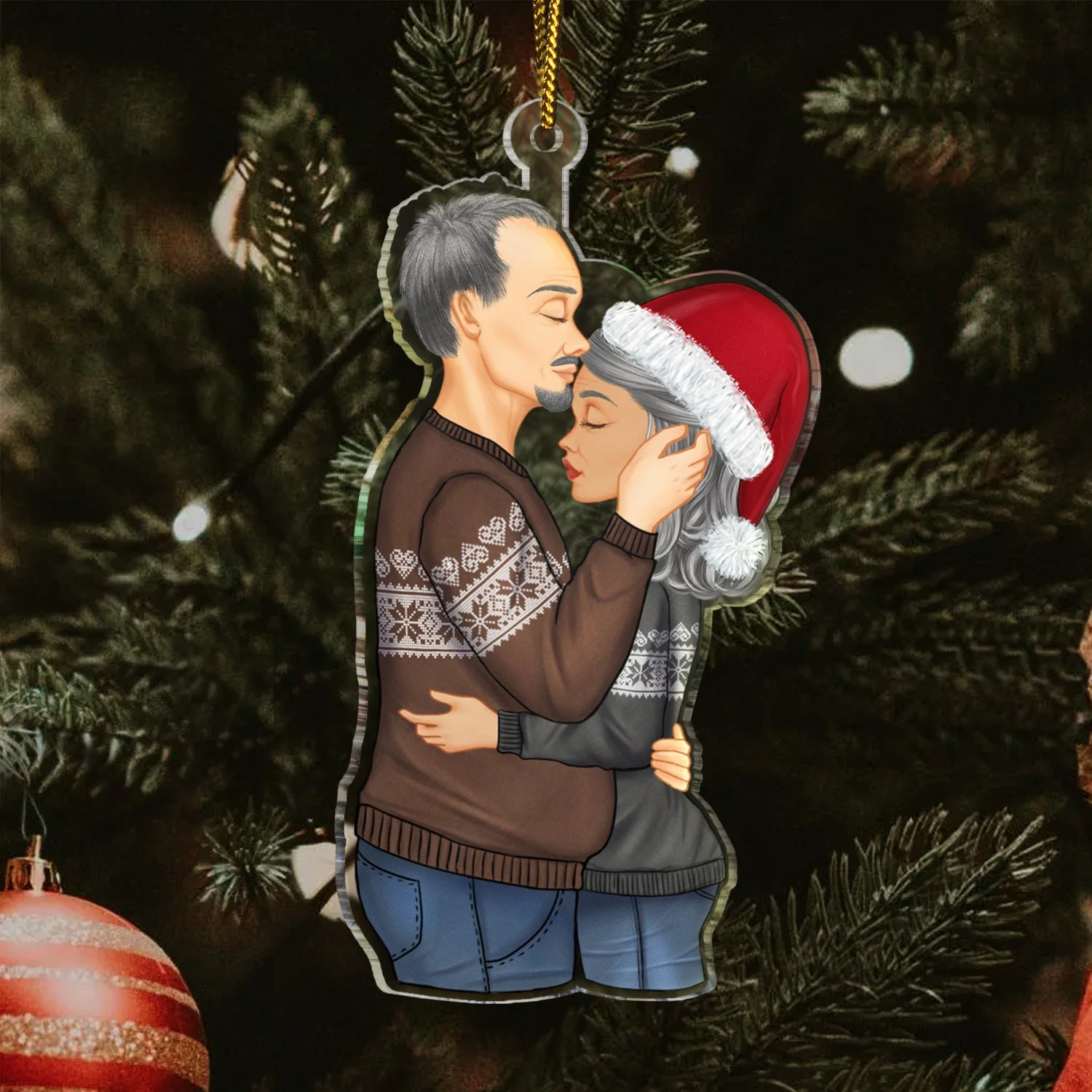 Couple Hug Kissing - Christmas Gift For Lover, Husband, Wife, Couples - Personalized Cutout Acrylic Ornament - Image 3