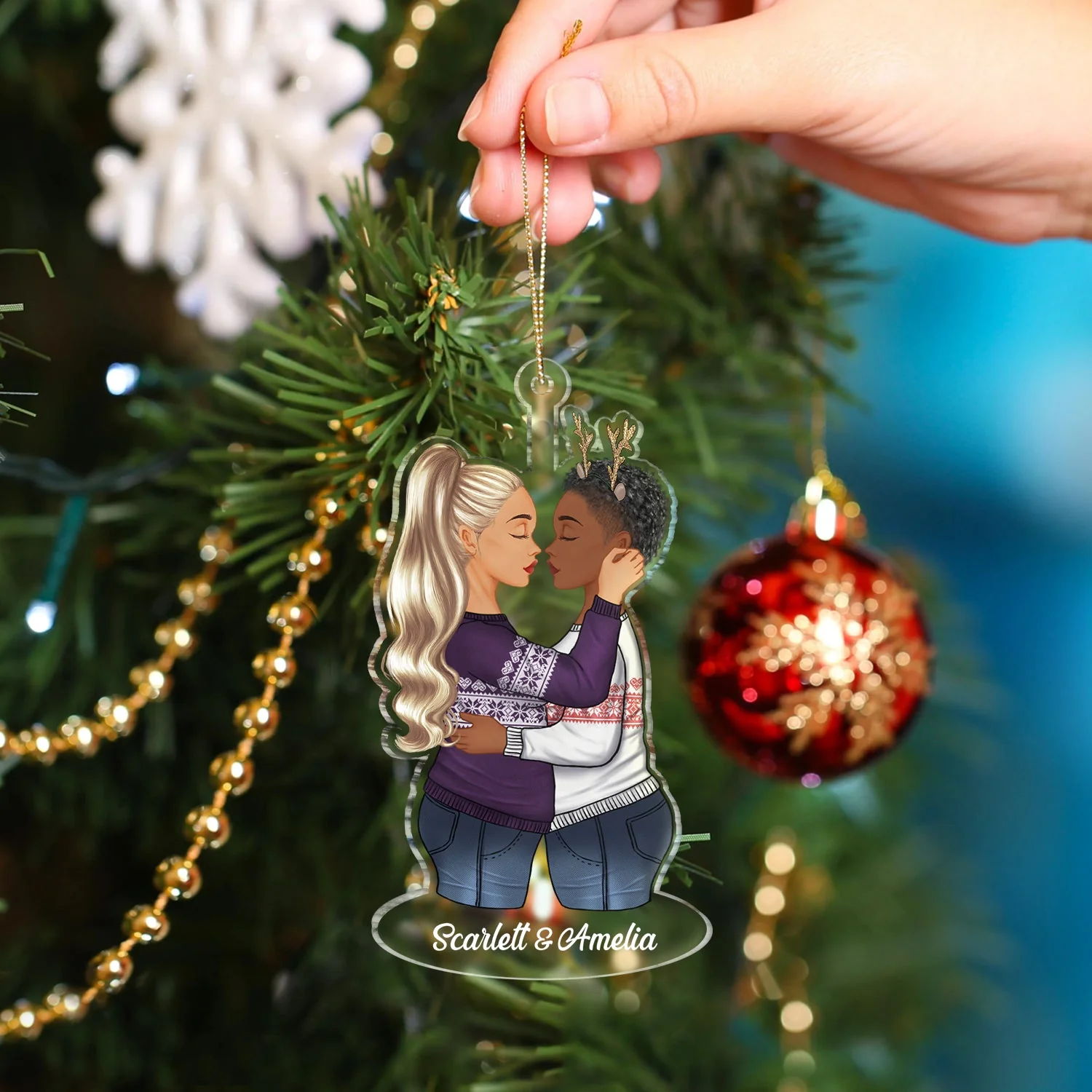Couple Hug Kissing - Christmas Gift For Lover, Husband, Wife, Couples - Personalized Cutout Acrylic Ornament - Image 4