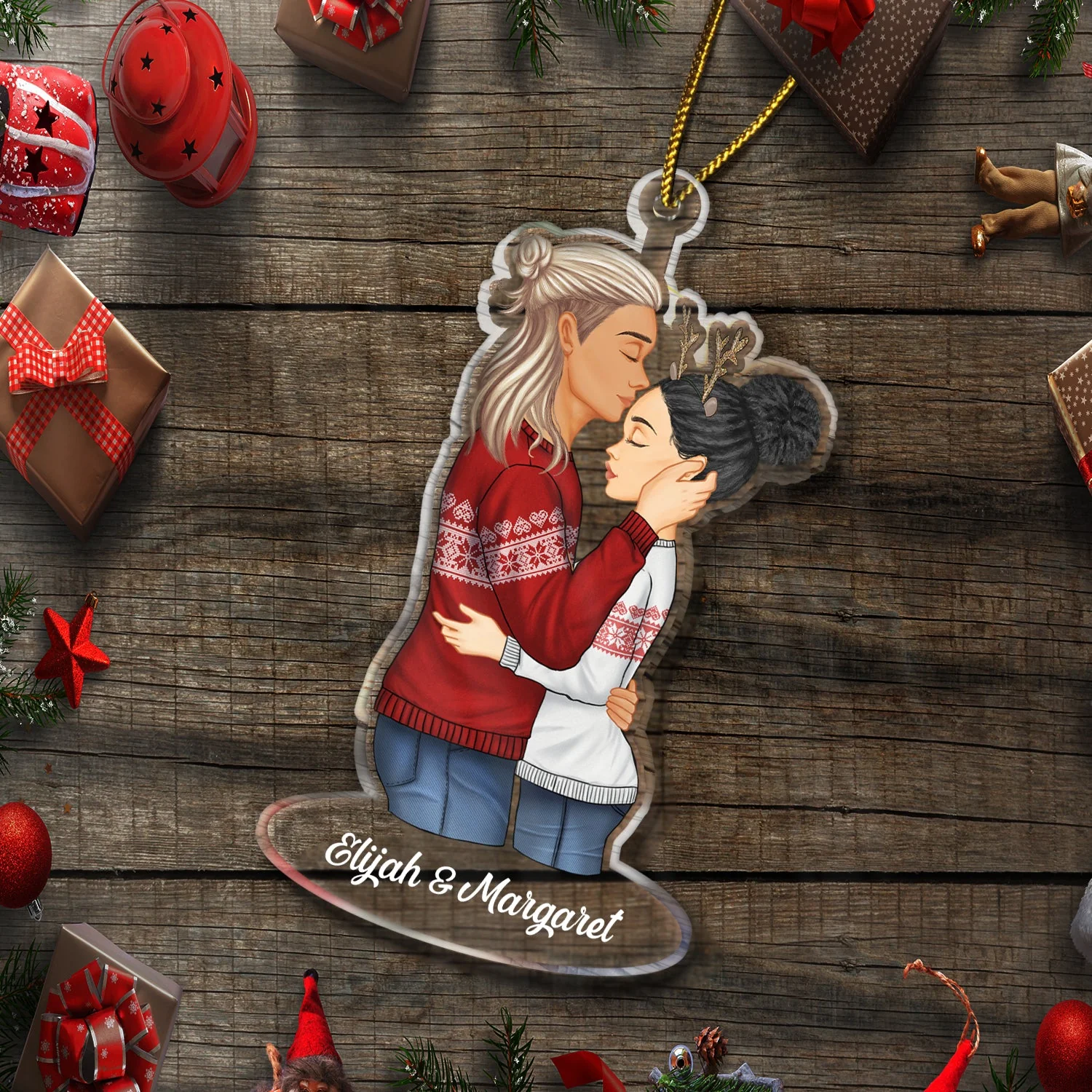 Couple Hug Kissing - Christmas Gift For Lover, Husband, Wife, Couples - Personalized Cutout Acrylic Ornament - Image 6