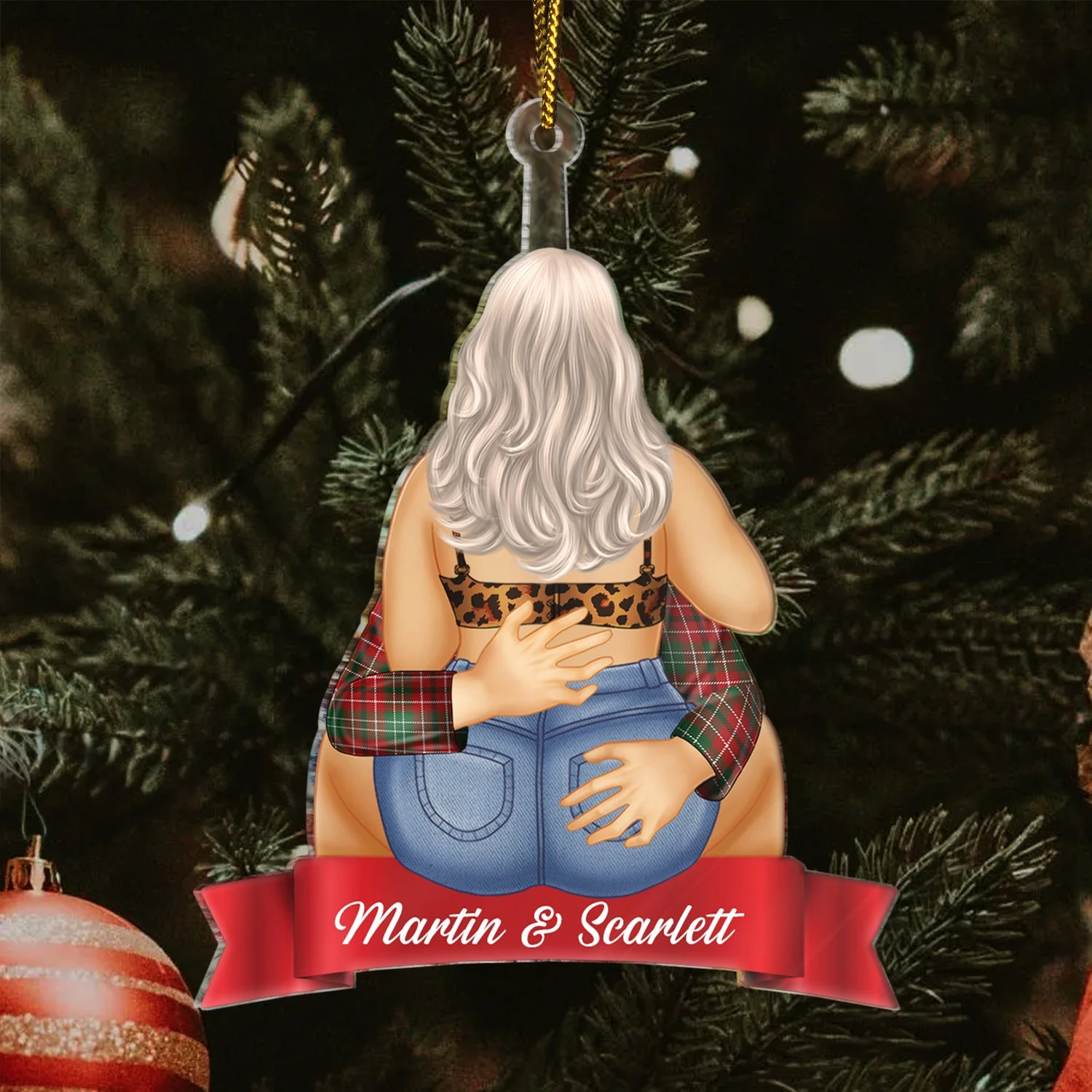 Couple Hug Kissing Verison 2 - Christmas Gift For Husband And Wife - Personalized Cutout Acrylic Ornament - Image 3