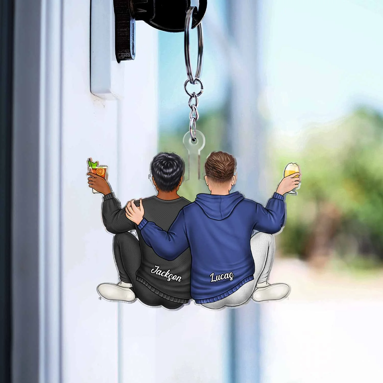 Couple Hugging - Anniversary Gift For Couples - Personalized Cutout Acrylic Keychain - Image 3
