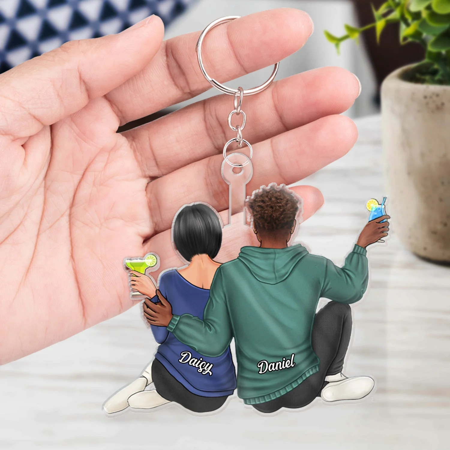 Couple Hugging - Anniversary Gift For Couples - Personalized Cutout Acrylic Keychain - Image 4