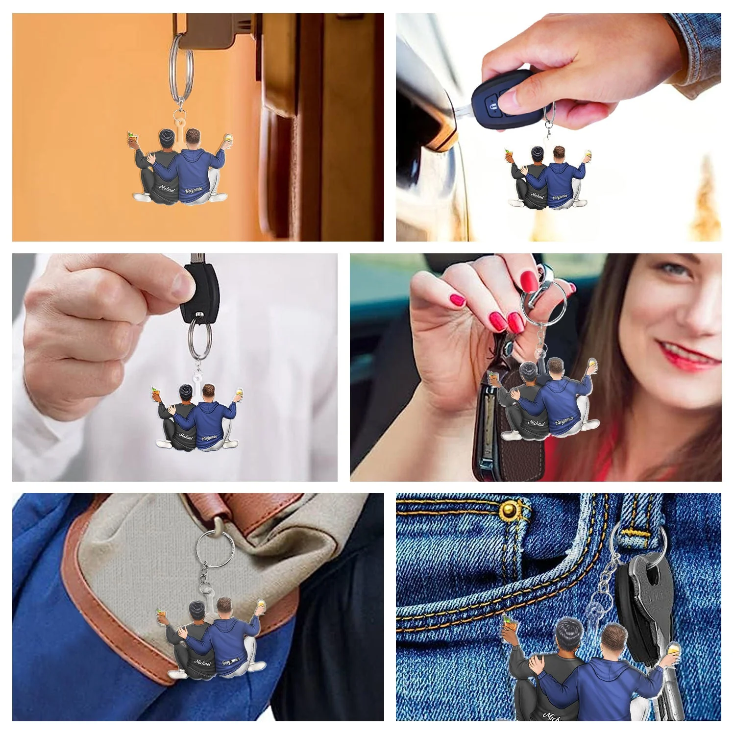 Couple Hugging - Anniversary Gift For Couples - Personalized Cutout Acrylic Keychain - Image 6