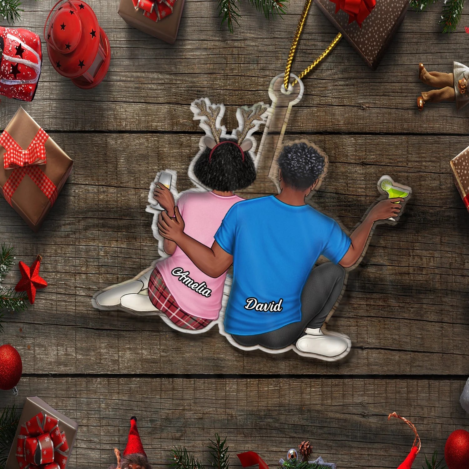 Couple Hugging - Christmas Gift For Couples, Husband, Wife - Personalized Cutout Acrylic Ornament - Image 6