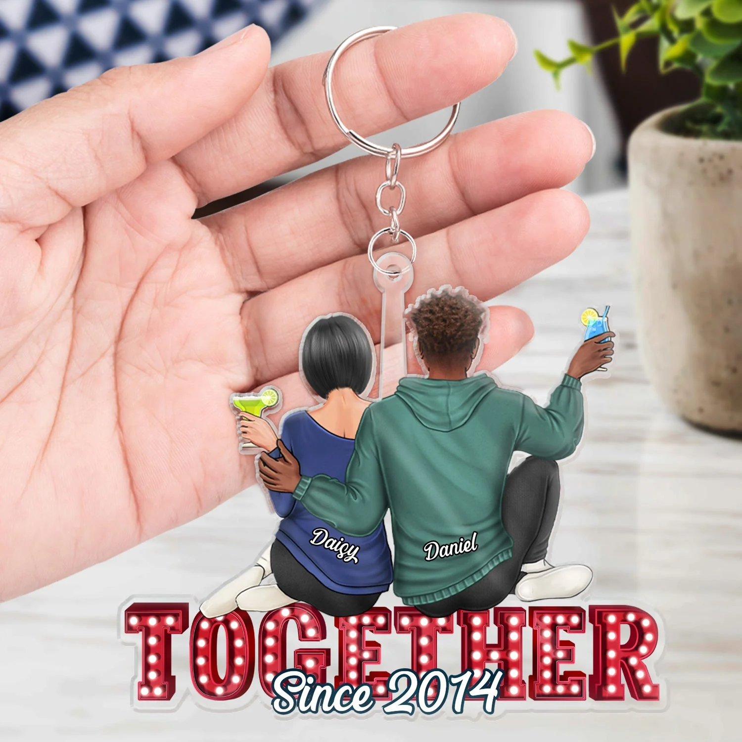 Couple Hugging Together Since - Anniversary Gift For Couples - Personalized Cutout Acrylic Keychain - Image 4