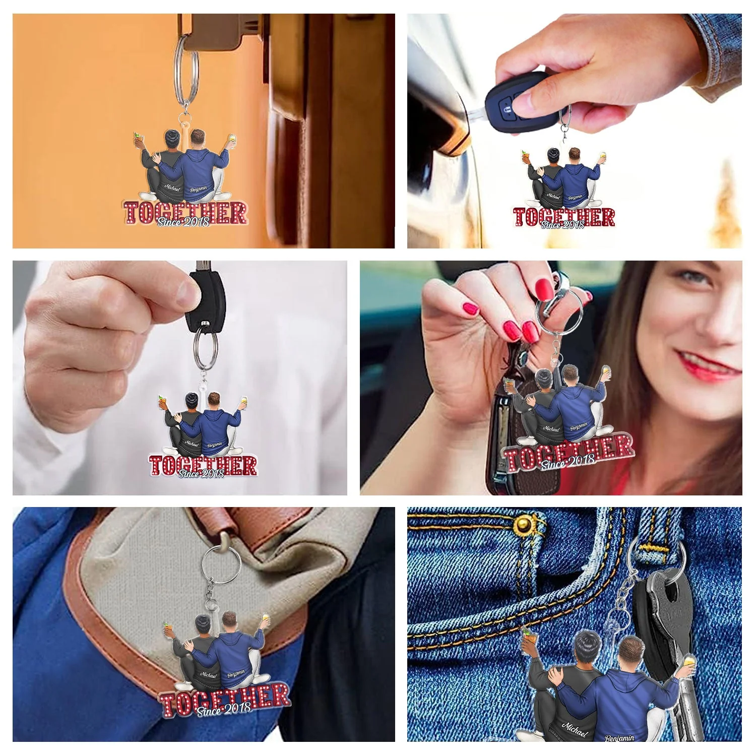 Couple Hugging Together Since - Anniversary Gift For Couples - Personalized Cutout Acrylic Keychain - Image 6