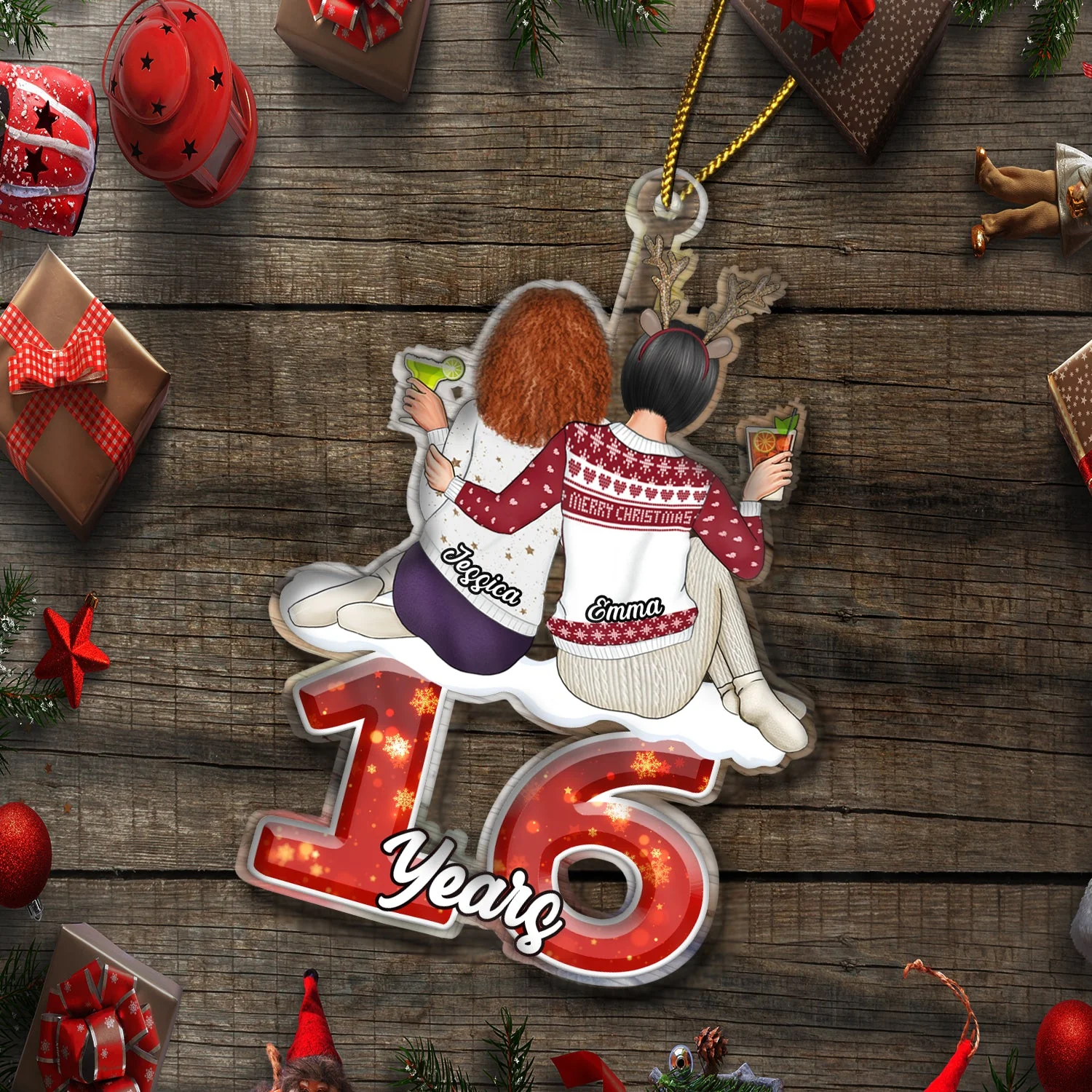 Couple Hugging Years Together - Anniversary, Christmas Gift For Couples, Husband, Wife - Personalized Cutout Acrylic Ornament - Image 6