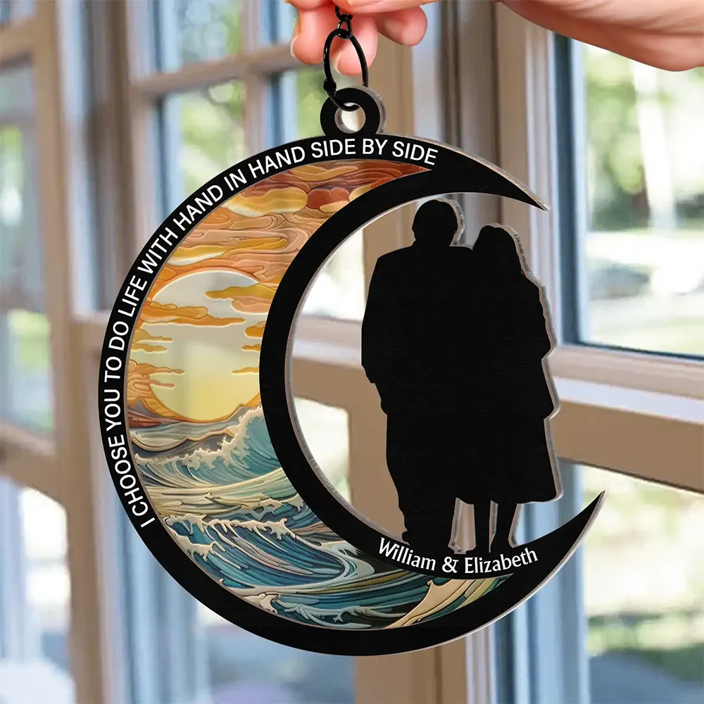 Couple I Choose You From Our First Kiss - Personalized Window Hanging Suncatcher Ornament - Image 2