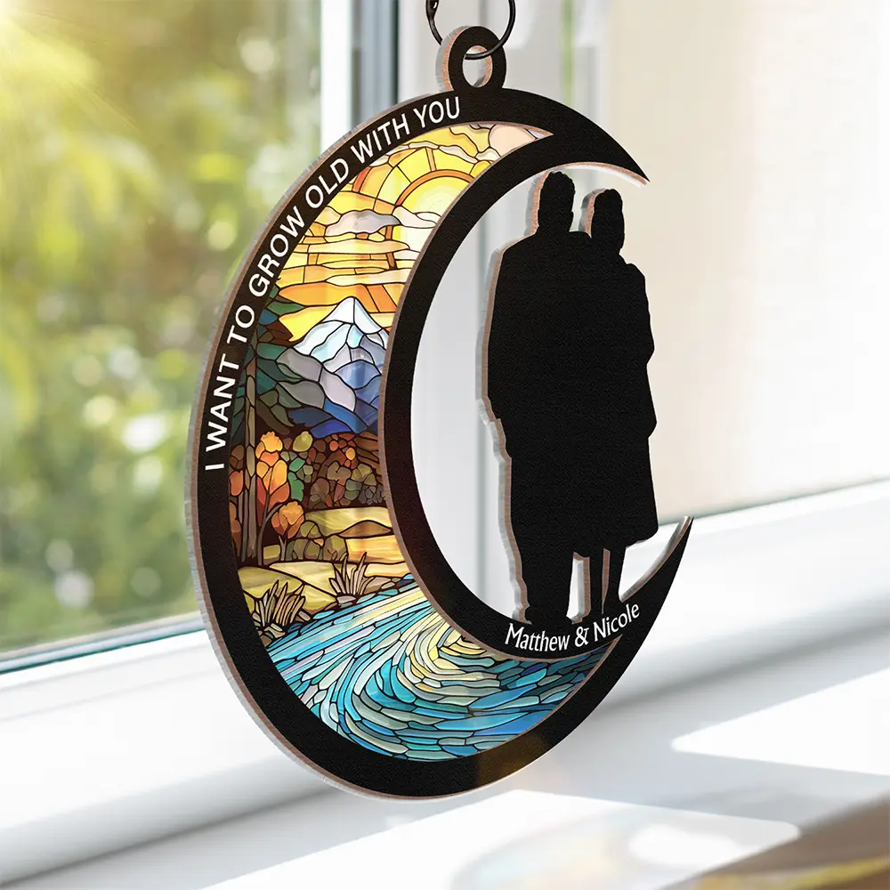 Couple I Choose You From Our First Kiss - Personalized Window Hanging Suncatcher Ornament - Image 3