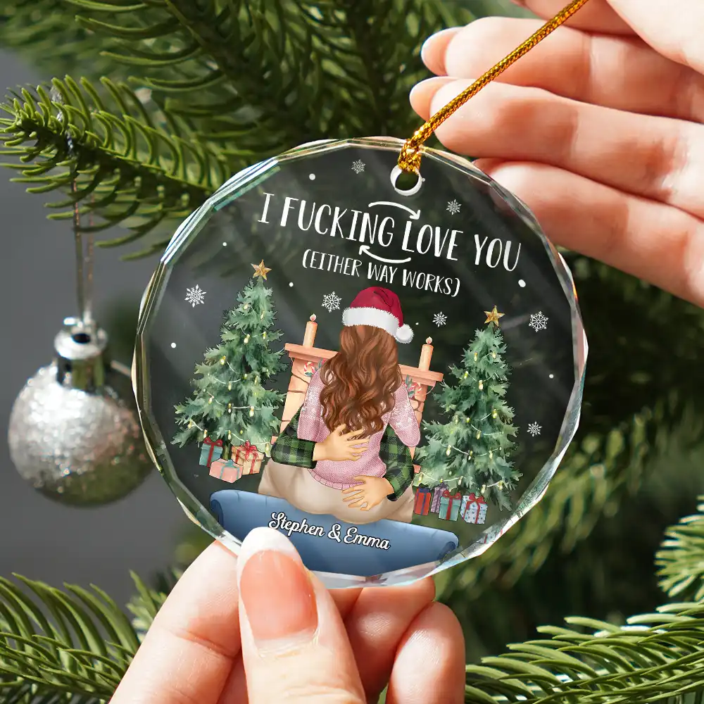 Couple I Love You Either Way Works Christmas - Personalized Circle Glass Ornament - Image 2