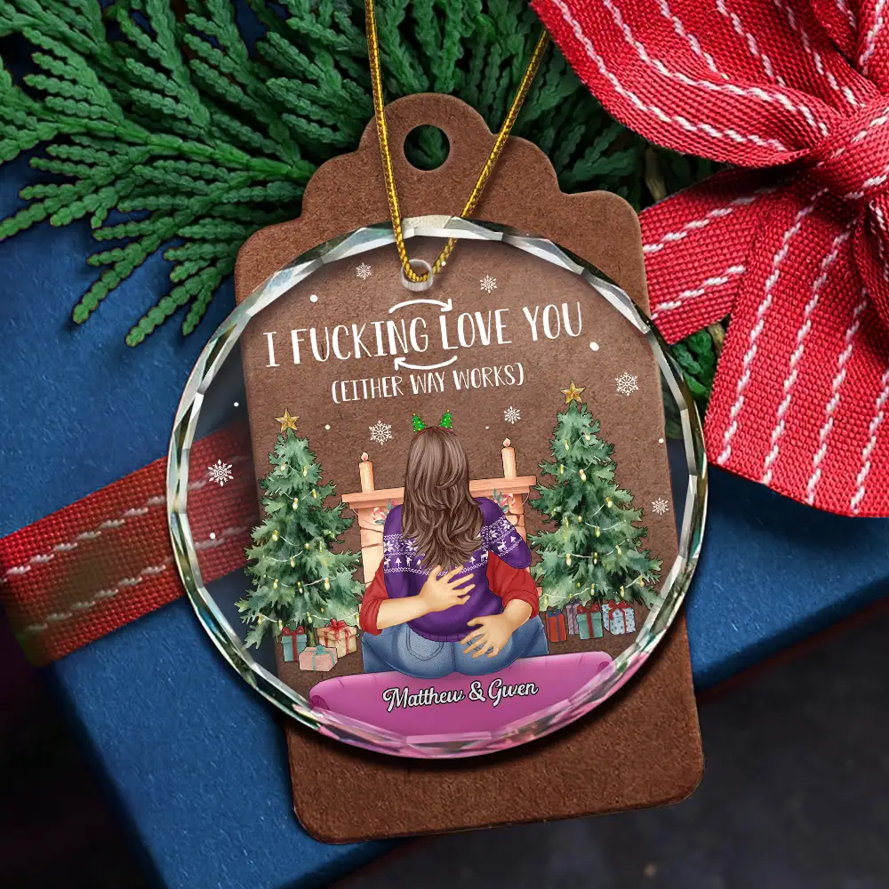 Couple I Love You Either Way Works Christmas - Personalized Circle Glass Ornament - Image 5