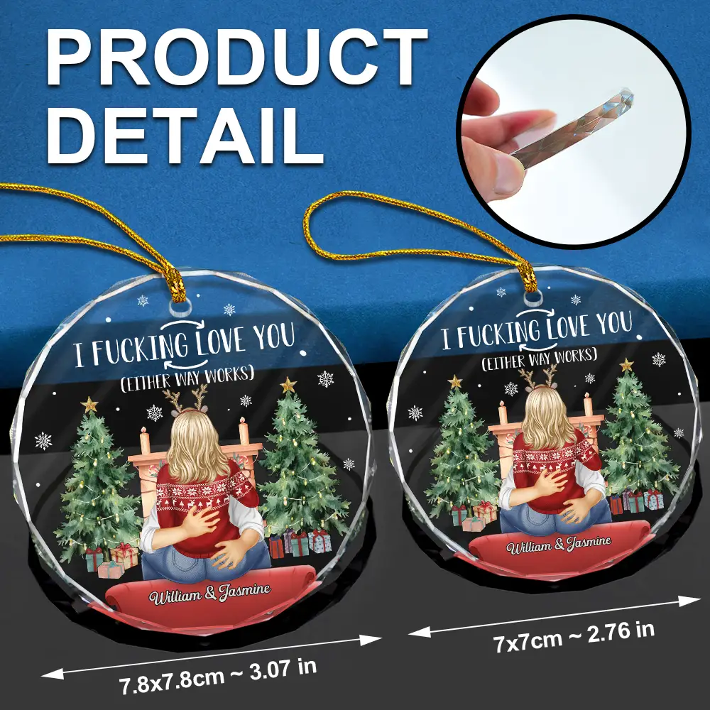 Couple I Love You Either Way Works Christmas - Personalized Circle Glass Ornament - Image 6